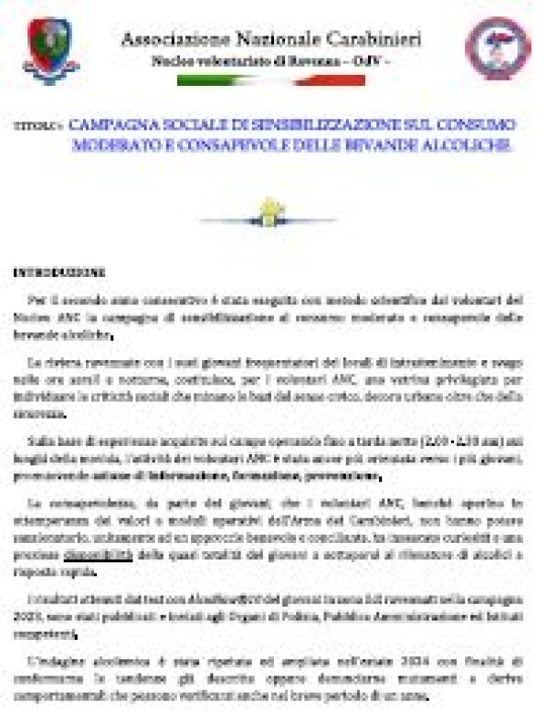 CAMPAGNA SENSIBILIZZAZIONE USO RESPONSABILE ALCOLICI